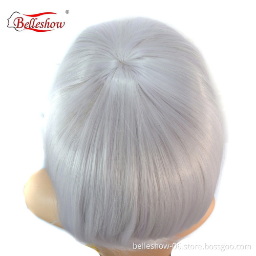 Hot sell wholesale bob wig style synthetic fiber hair bobo head student head lady silver white wig head set wigs